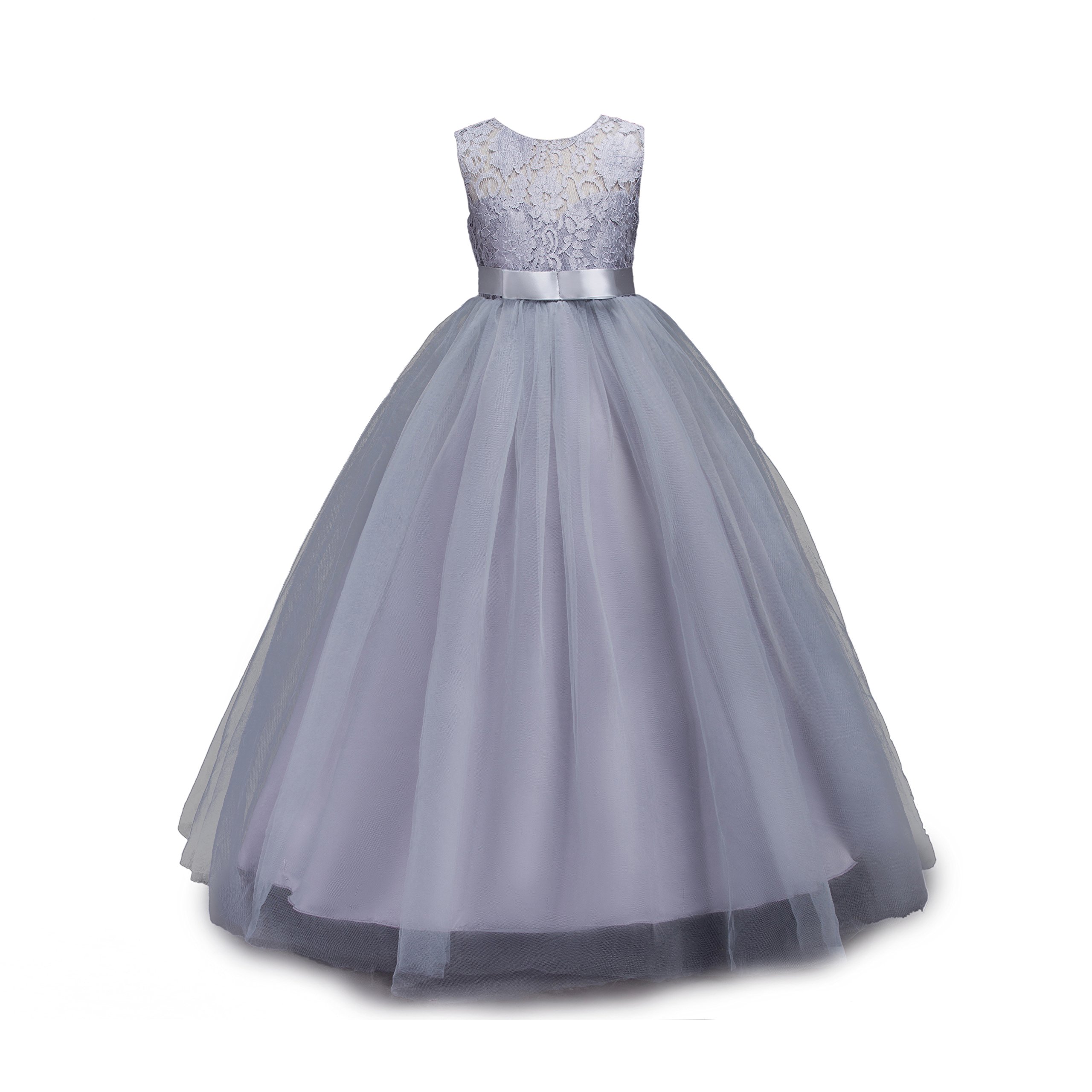 MUABABY Girls Lace Bridesmaid Dress - A-Line Party Gown For Special Occasions