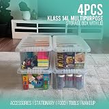 Klass Home Collection 4 x 14 Litre Clear Plastic Storage Boxes with Lids view 4