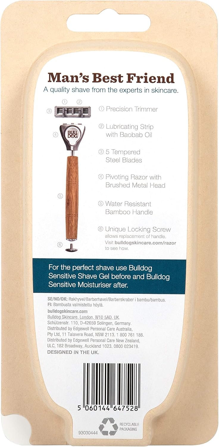 BULLDOG SKINCARE - Sensitive Bamboo Razor Smooth Glide Razor Handle + 2 Blade Refills, Brown - Image 5