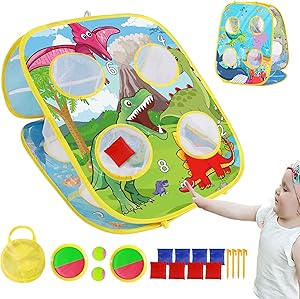 TOMYOU Bean Bag Toss Game Toy & Catching Game Set for Toddlers Age 3 4 5 6 Year Old, Gift for Kids Birthday or Christmas, Dinosaur Themed, Indoor & Outdoor Toys, 8 Beanbags
