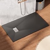Findepot 60"x36" Zero Threshold SMC Shower Pan with Reversible Drain, Black | Include 3 Aluminum Sealing Strips, Stainless Steel &amp; SMC Drain Cover Options, Flexible Placement, Non-Slip, Wheelchair Access