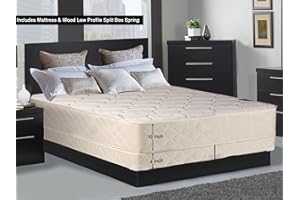 Greaton Medium Plush Tight top Innerspring Mattress and 4" Low Profile Split Wood Box Spring/Foundation Set, 75" X 48", White & LT Brown