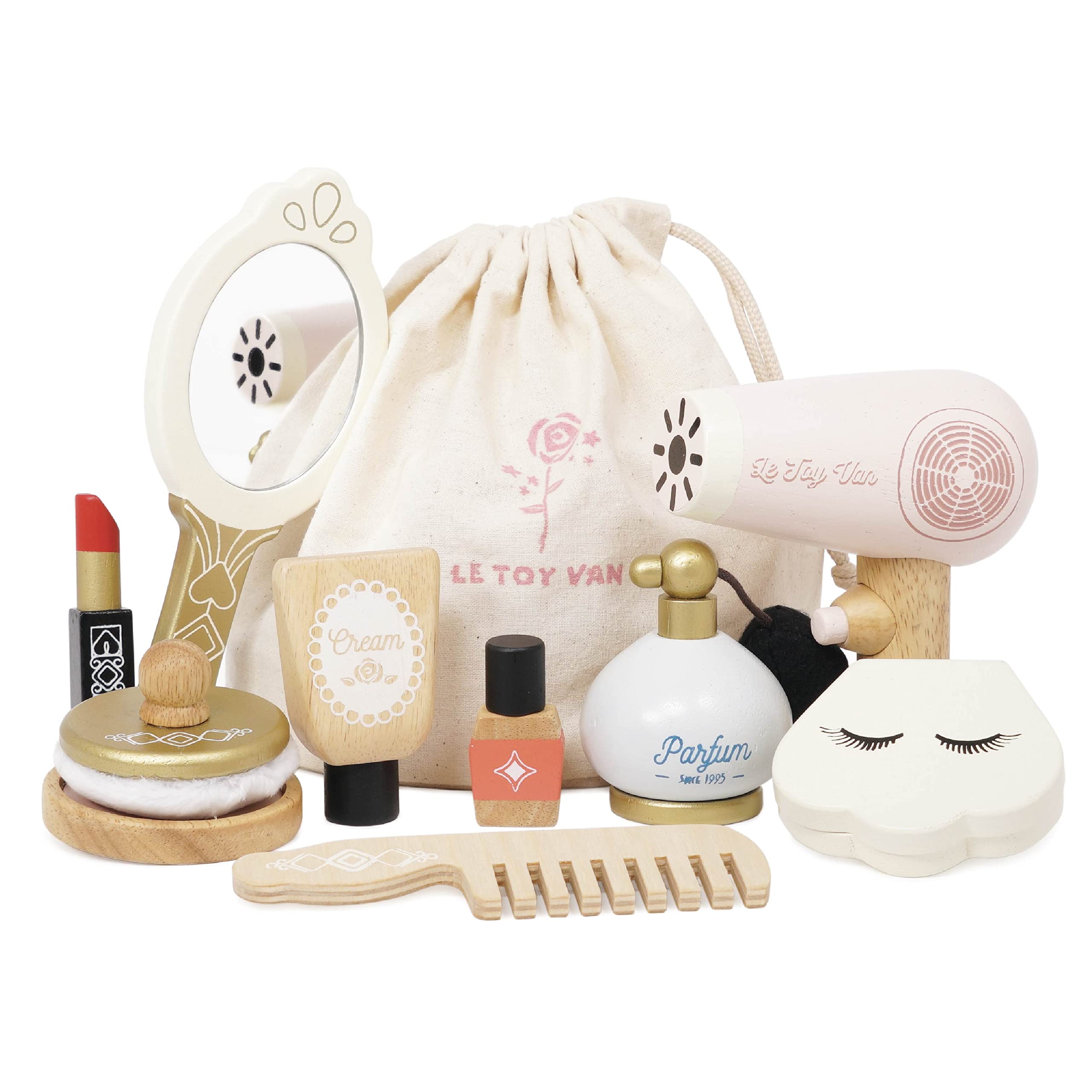 Le Toy Van - Wooden Cosmetic Set With Bag Role Play Toy | Star Beauty Bag Pretend Play Set - Suitable For 3 Years +,Multicolor,16 x 16 x 17.8 centimetres
