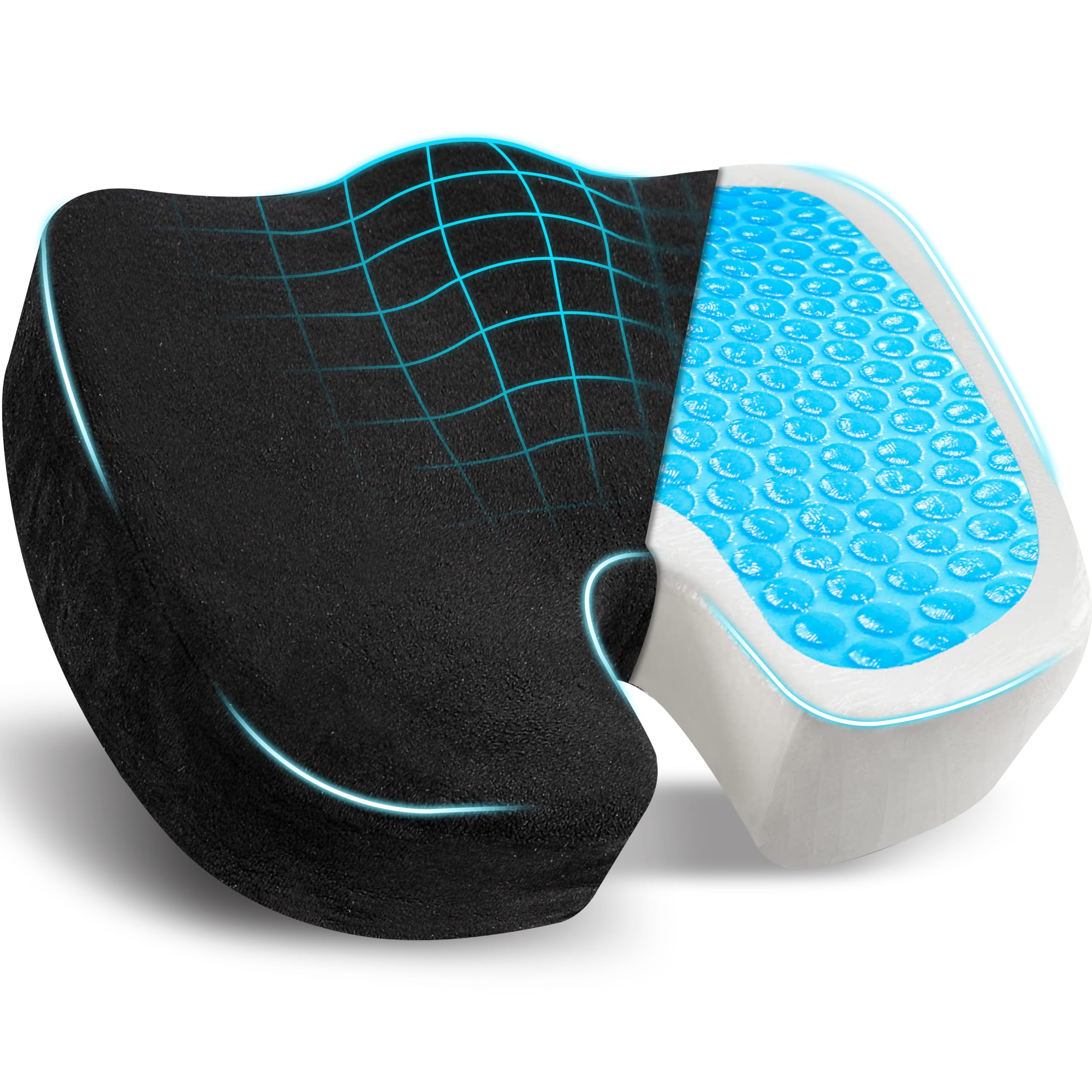 Photo 1 of EcoNour Thick Memory Foam Gel Seat Cushion (Black) | Office Chair Cushion for Sciatica, Tailbone and Lower Back pain | Orthopedic cushion for Tail bone| Anti-Slip Support Pillow For Seniors and Driver