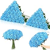 Ovveroche 80 Pcs Roses Artificial Flowers, Silk Sky Blue Artificial Flowers Petals Long Stem Roses for Wedding Bouquet Home Party Decor