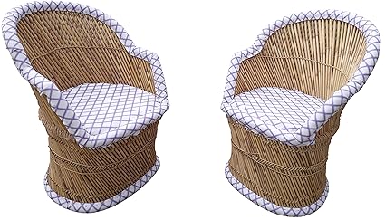 PatioStack Bamboo Leather Handicraft Outdoor Rattan & Wicker Sitting Chairs Furniture Set for Garden / Terrace / Lawn / Balcony / Restaurant / Cafe / Living Room / Drawing Room [ 2 MultiColor Chairs, Size :18*18*34 ]
