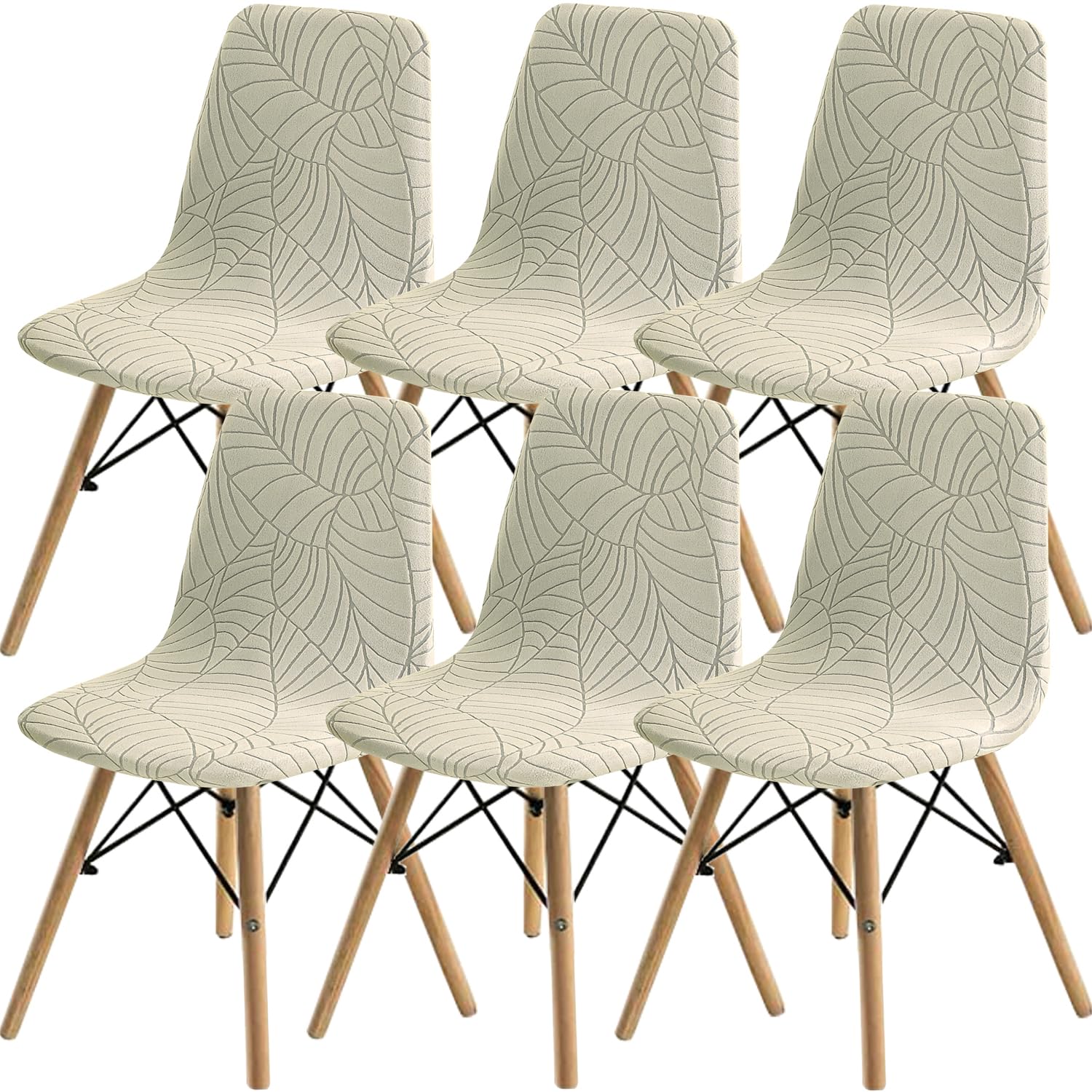 SHENGYIJING Dining Chairs Covers Set of 2/4/6,Style Shell Dining Chair Mid Century Modern Chair Sipcover,Upholstered Dining Accent Side Chair Covers (Cream1,6 Pieces)