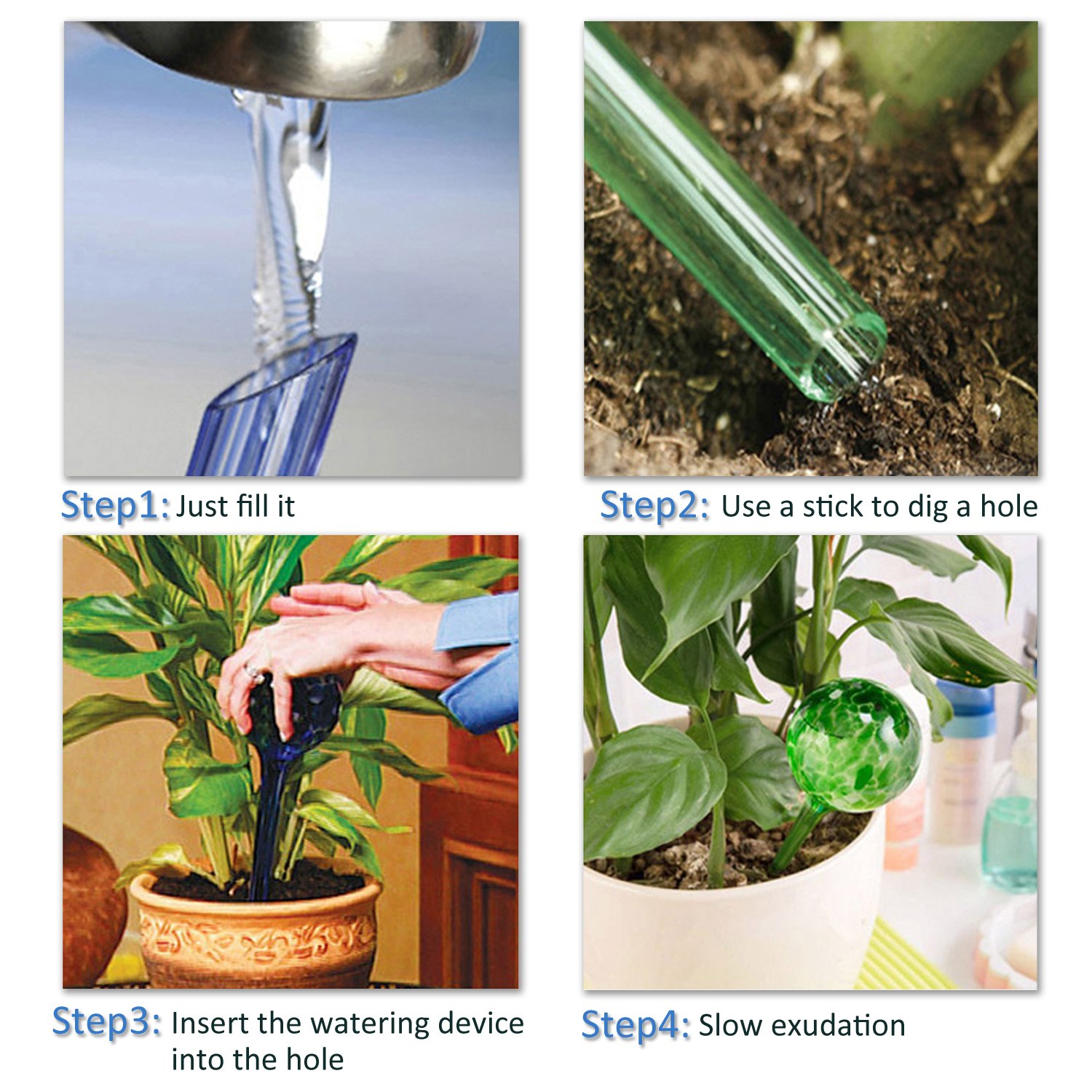 Self-watering Bulbs, Fascigirl 4 pack Hand-blown Glass Plant Watering Device Aqua Globes Bulbs Self Automatic Watering System