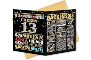 13th Birthday Card, 13th Birthday Decorations for Girls Boys, Funny Gifts for Daughter Son, Back in 2013, Black Gold