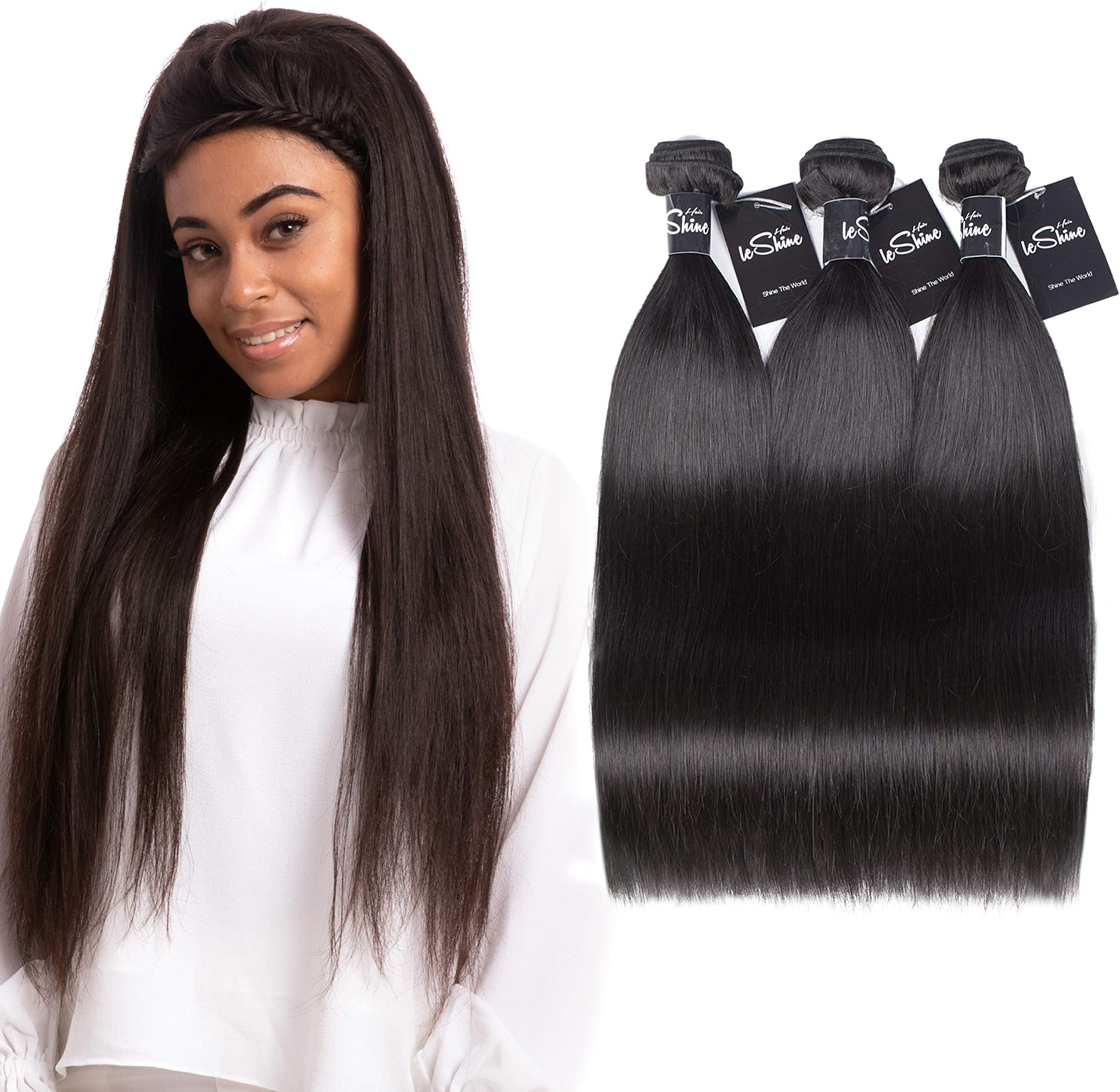 leShine Hair 8A Brazilian Human Hair Bundles Straight 3 Bundles 100% Human Brazilian Hair Bundles Straight Hair Extensions Hair Bundles for Women 10 12 14 inch