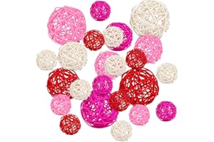SANNIX 40 Pack Valentines Day Decorations Rattan Balls, 3 Sizes Wicker Balls for Home Decor Party Ornaments Baby Shower Table Decor Decorative Orbs Bowl Vase Fillers (Red Pink White)