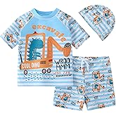 AIWUHE Toddler Boys Swimsuit Set Rash Guard Boys' Swimwear Two Piece Bathing Suit and Swim Trunk with Hat UPF 50+ 3-8Y