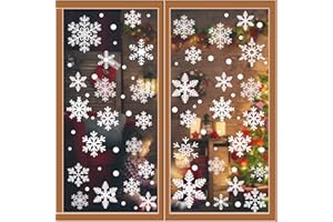 Lansian Christmas Snowflakes Window Clings Decal Stickers, 350PCS+ Xmas Holiday Home Winter Wonderland Decorations Santa Claus Reindeer Ornaments Frozen Party Supplies(10 Sheets)