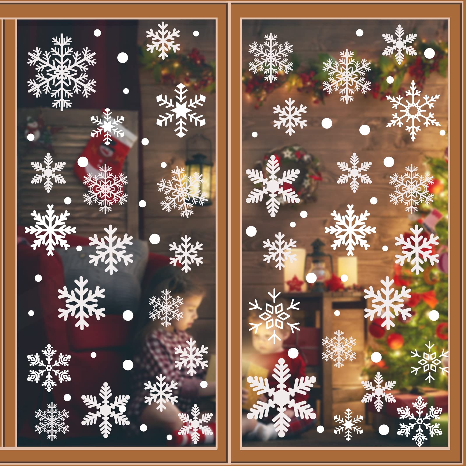 Lansian Christmas Snowflakes Window Clings Decal Stickers, 350PCS+ Xmas Holiday Home Winter Wonderland Decorations Santa Claus Reindeer Ornaments Frozen Party Supplies(10 Sheets)