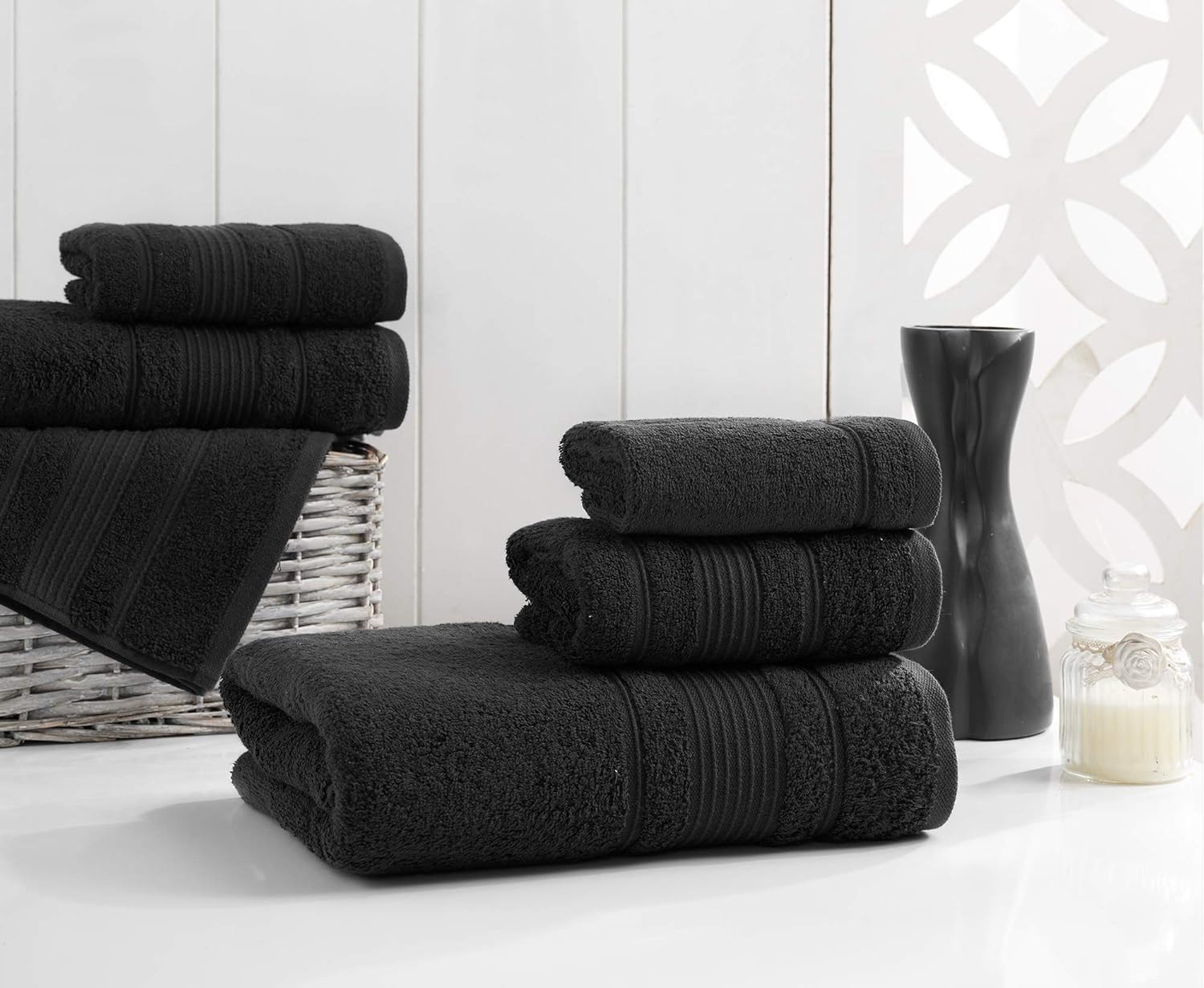 Qute Home Spa & Hotel Towels 6 Piece Towel Set, 2 Bath Towels, 2 Hand Towels, and 2 Washcloths - Black: Home & Kitchen