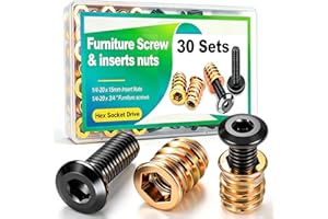Twidec/30 Sets 1/4-20x15mm Threaded Inserts for Wood Furniture Screw Nut Kit Bolt Fastener Connector with 1/4-20x20mm Screw-i