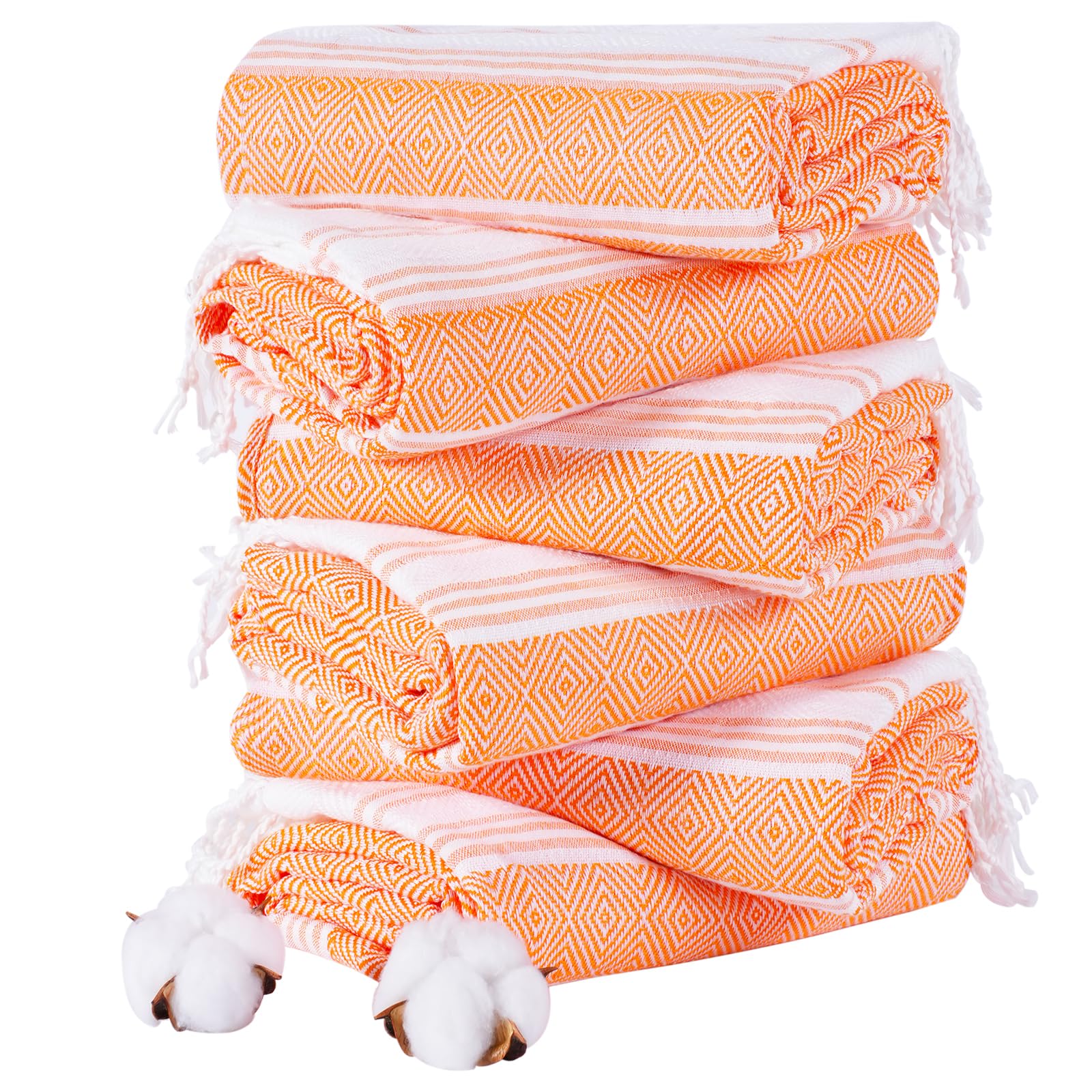 Photo 1 of 6 Packs Oversized Turkish Beach Towels Set Bulk 74"x38" Extra Large Sand Free Quick Dry Absorbent Swim Bath Pool Towel Travel Blanket Adult Essentials Cruise Accessories Vacation Orange Stuff
