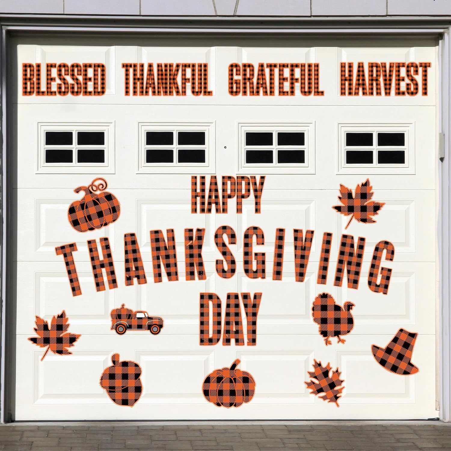 Garage Door Decorations - 27 Pcs Fall Garage Door Decorations Magnets Happy Thanksgiving Garage Door Magnets Buffalo Plaid Magnets with Pumpkin Maple Leaf Magnet Decal Sticker for Garage Door Car Refrigerator