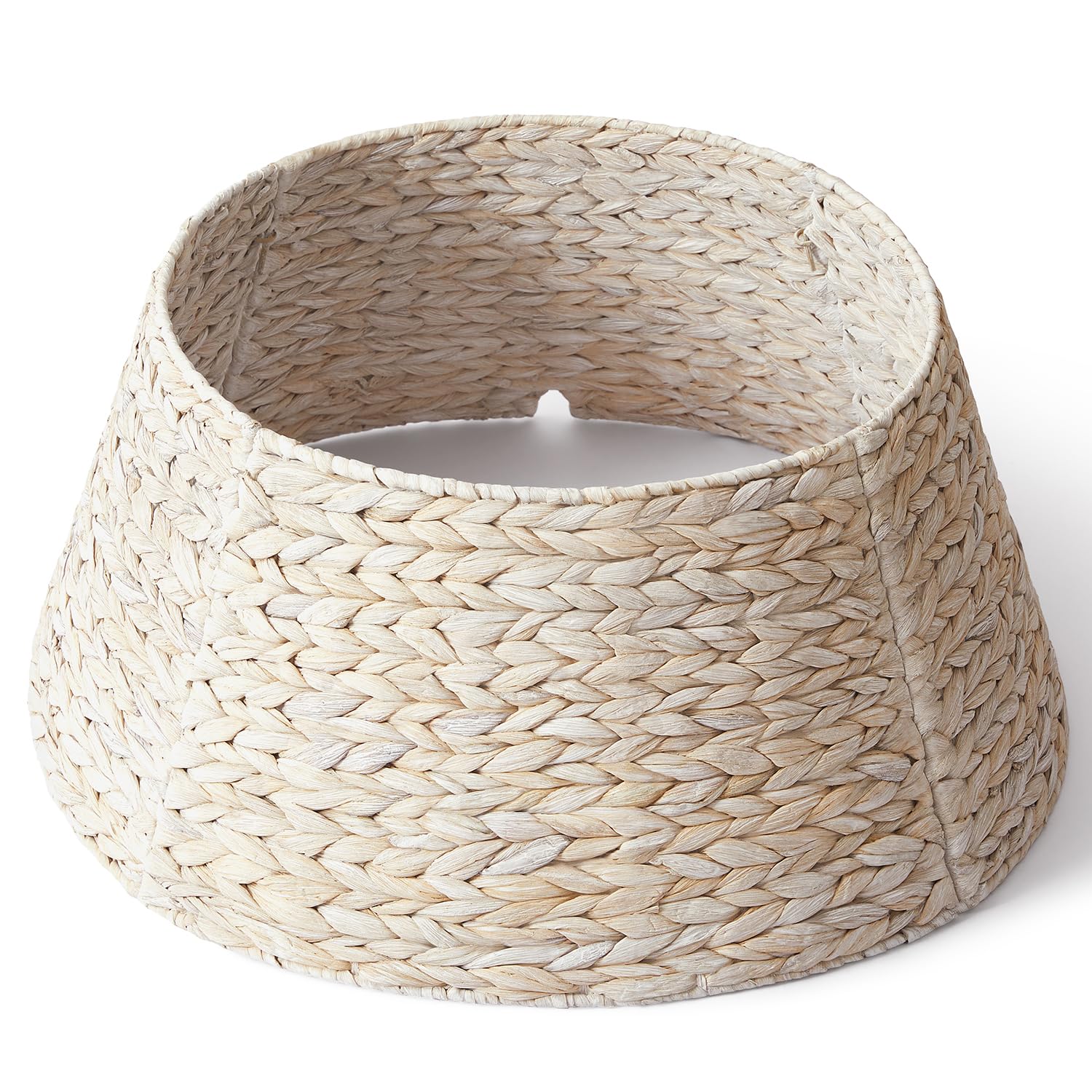 Photo 1 of 24in Hyacinth Christmas Tree Collar - Woven Rattan Basket for Christmas Tree Base Cover, Holiday Decoration for 4ft 6ft 7.5ft Artificial Trees with Cord Cut-Out(Washed White)