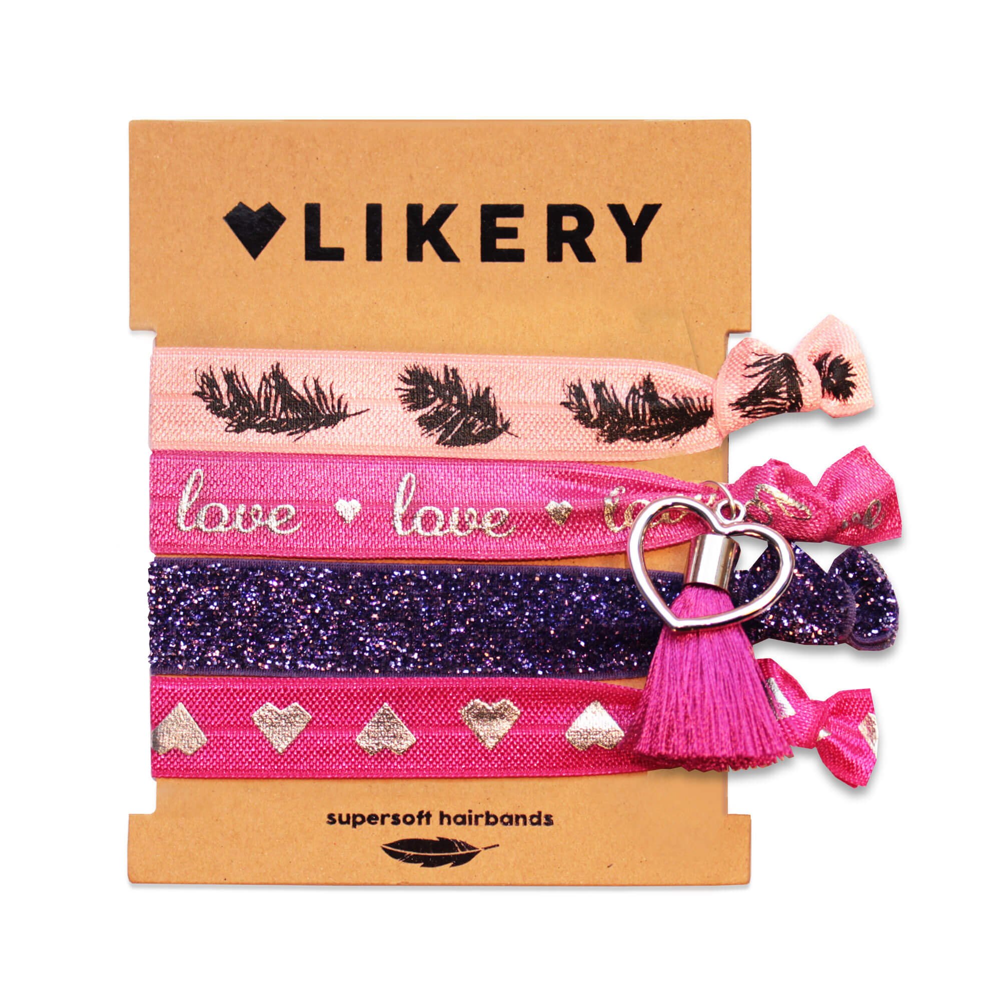 Supersoft hair bands | Bracelets | Gifts for women Children Girls | Printed hair bands | Bracelet shimmering fabric with glitter and cute pendants | Color: Raspberry