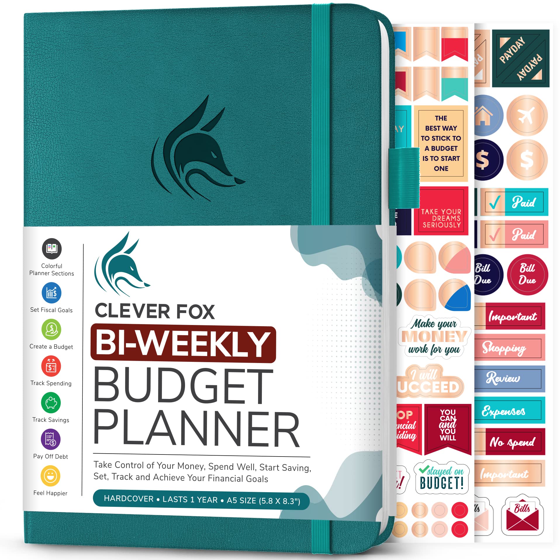 Clever Fox Bi-Weekly Budget Planner – Undated Financial Organizer with Expense & Bill Tracker – Finance Book for Household Money Budgeting – 5.8″ x 8.3″ Hardcover (Dark Teal)