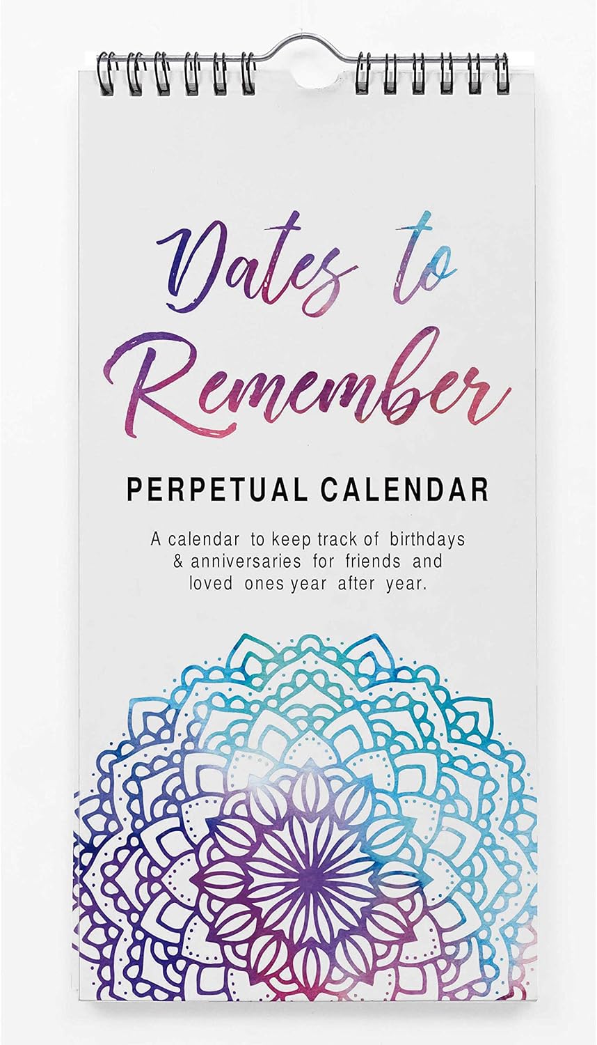 Inkdotpot Mandala Rustic Perpetual Calendar Birthday Wall Hanging Anniversary Special Event Reminder Calendar Book Journal Stationary Wall Hanging Birthday Gift Card Planner Organizer