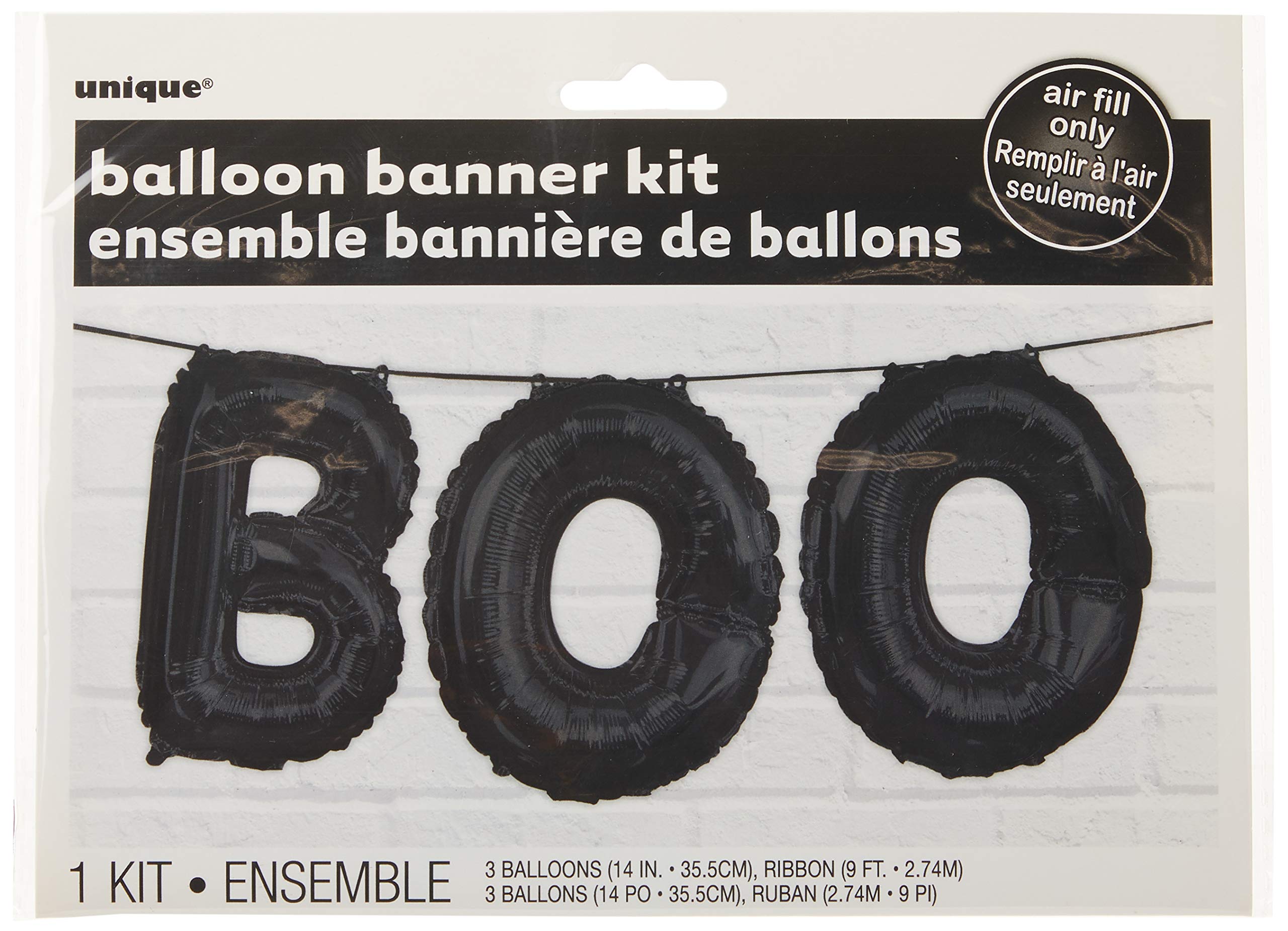 Unique Party 52146 - Foil Black BOO Halloween Letter Balloon Banner Kit