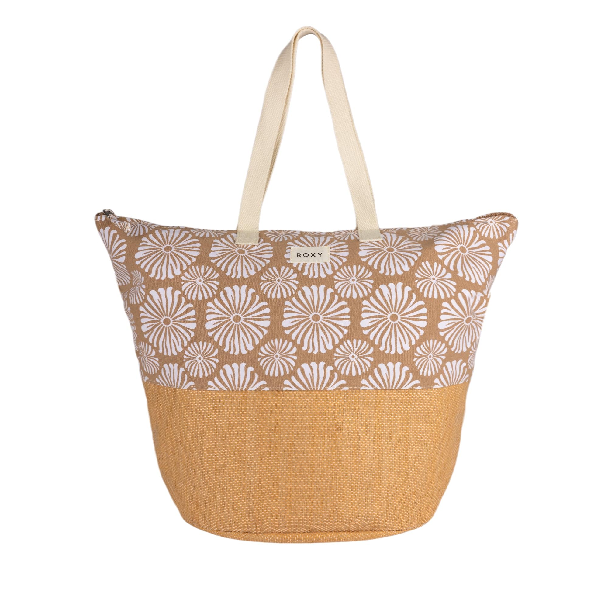 Roxy Large Capacity Lightweight Causal Cotton Canvas Beach Tote Bag, Waikiki Life-Portabella Tile