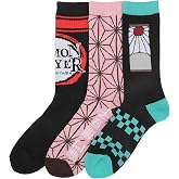 Bioworld Demon Slayer Character Patterns Men's 3-Pair Pack Athletic Crew Socks
