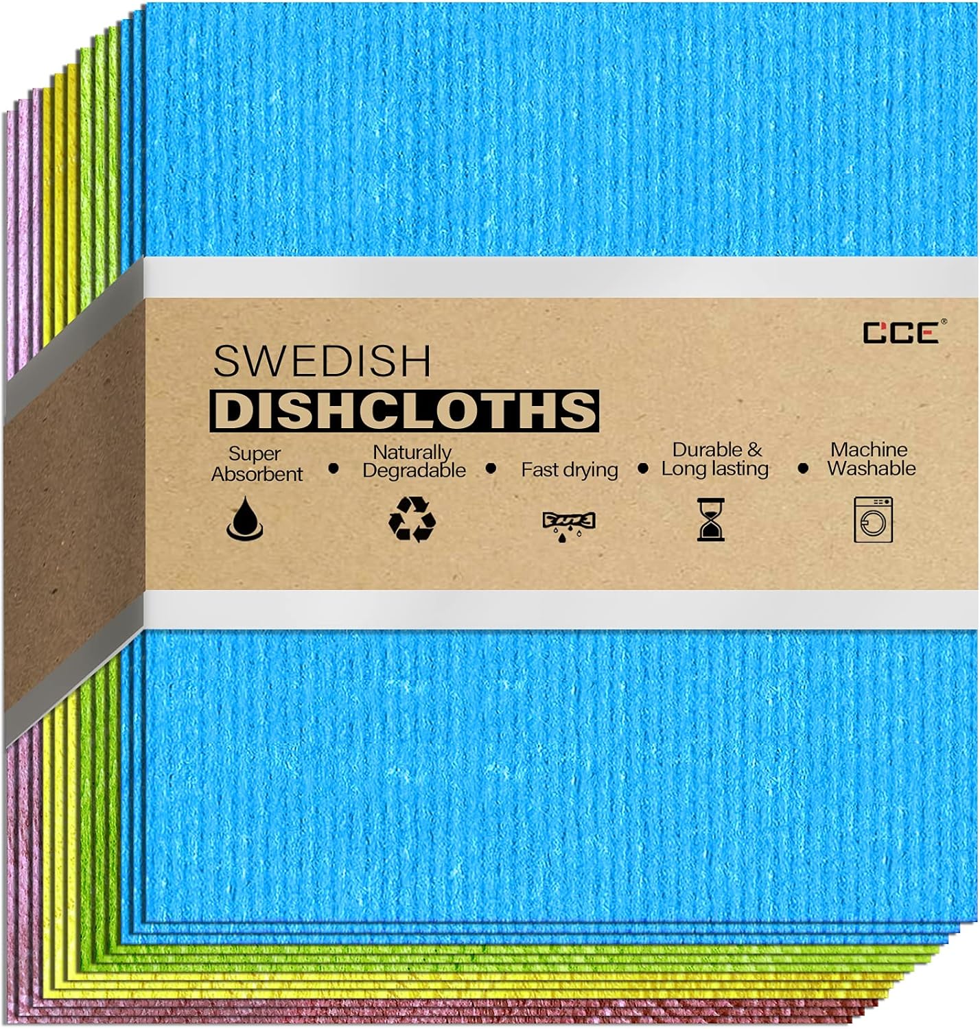 cce Swedish Dishcloths Cellulose Sponge Cloths, 12 Pack Eco-Friendly Reusable Cleaning Dish Cloths for Kitchen, Absorbent Swedish Dishtowels and Dish rag (6 Dishcloths - Assorted): Kitchen & Dining