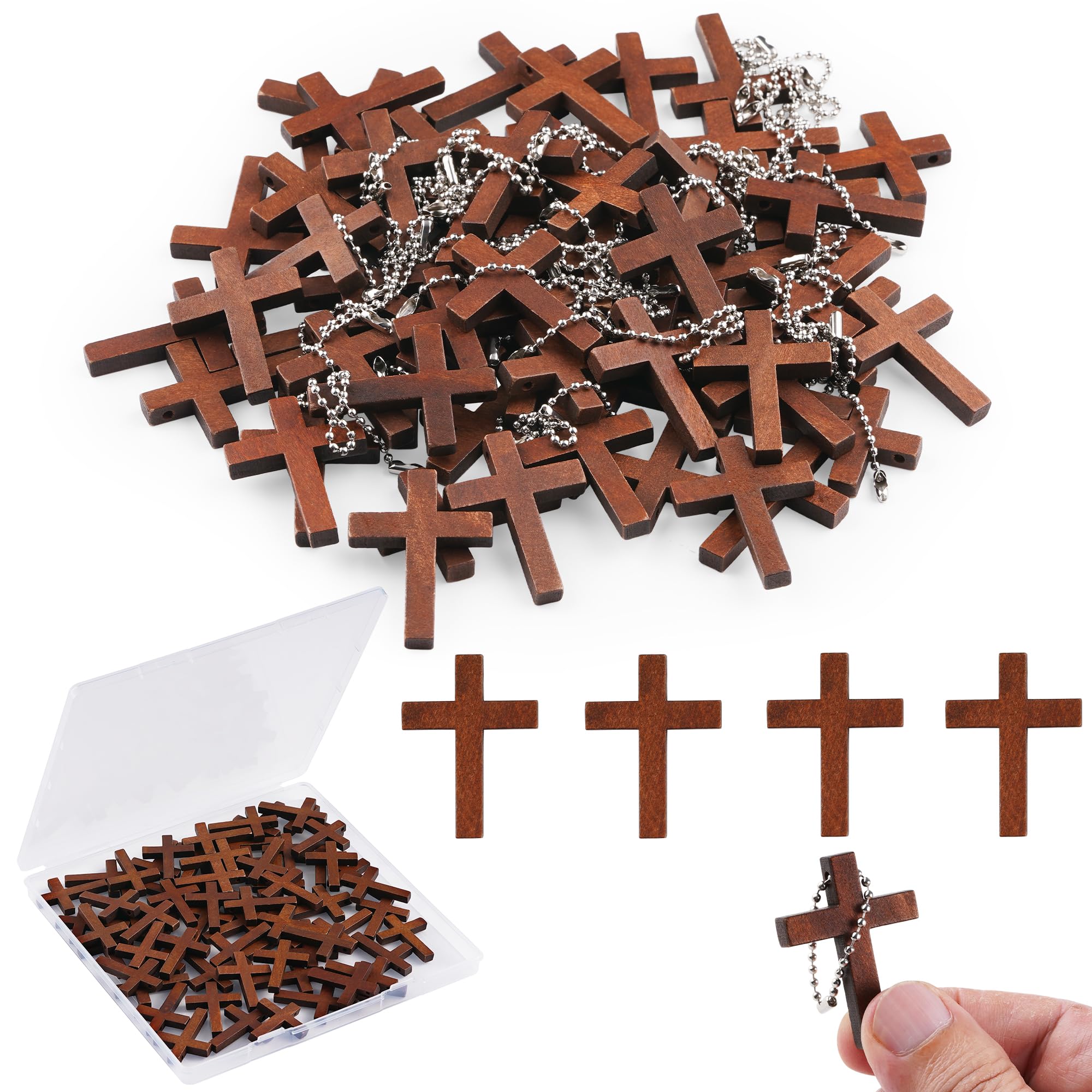Subtoy 70Pack Wooden Pocket Cross Charms Mini Wood Cross Religious Small Wooden Cross Christia Gifts DIY Handmade Decorative Crafts for Keychain Party Favors Easter Eggs Fillers