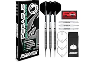 Red Dragon Pegasus Soft Tip: 20g - Tungsten Darts Set with Black Stems, Black Flights and Wallet