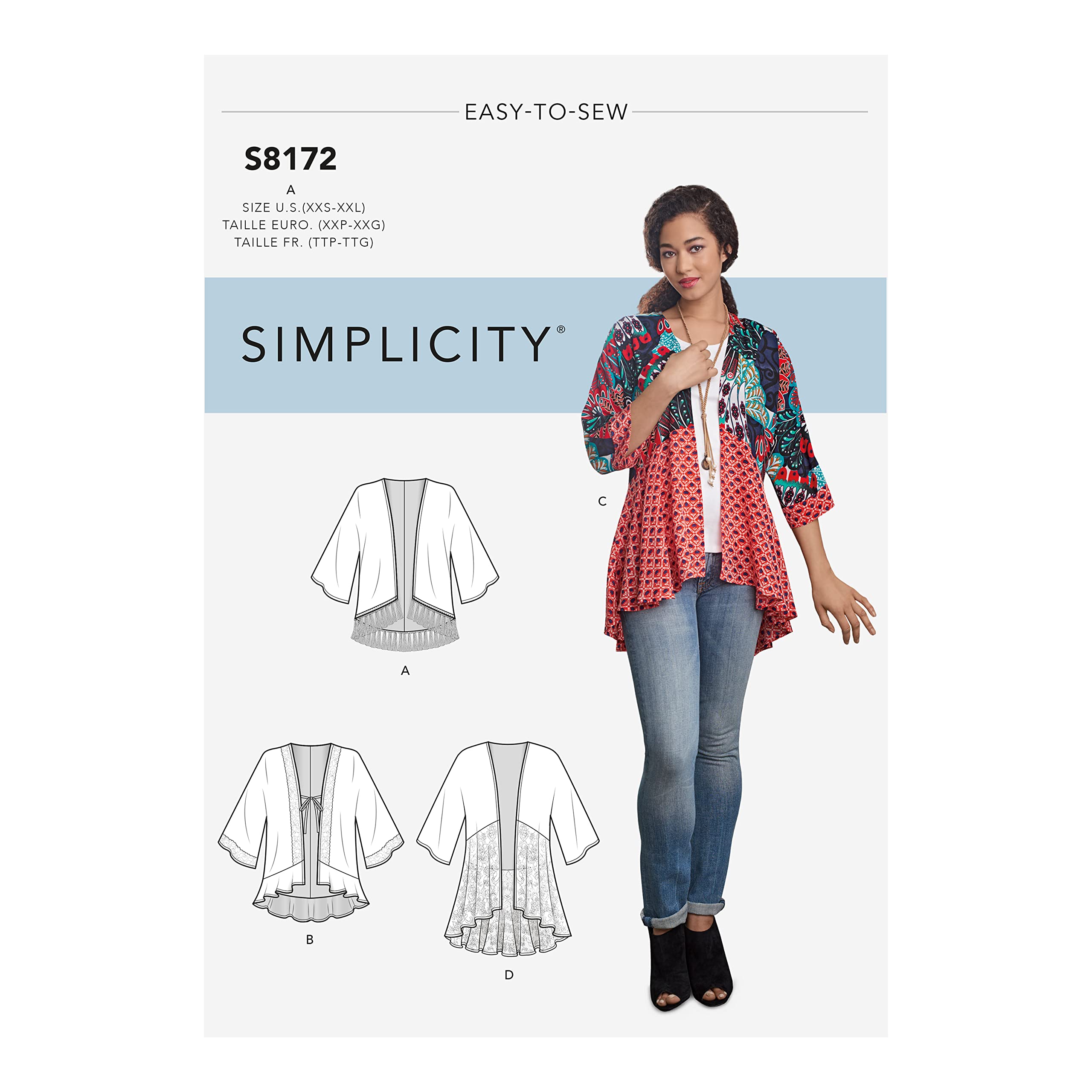 Simplicity 8172 Easy to Sew Misses' Kimono Sewing Pattern Kit, Code 8172, Sizes XXS-XXL