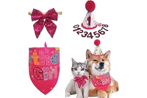 POSAPET Dog Birthday Party Supplies, Girl Dog Birthday Bandana Scarf Bowtie Set Dog Birthday Hat with Numbers for Small Medium Large Dogs Pets