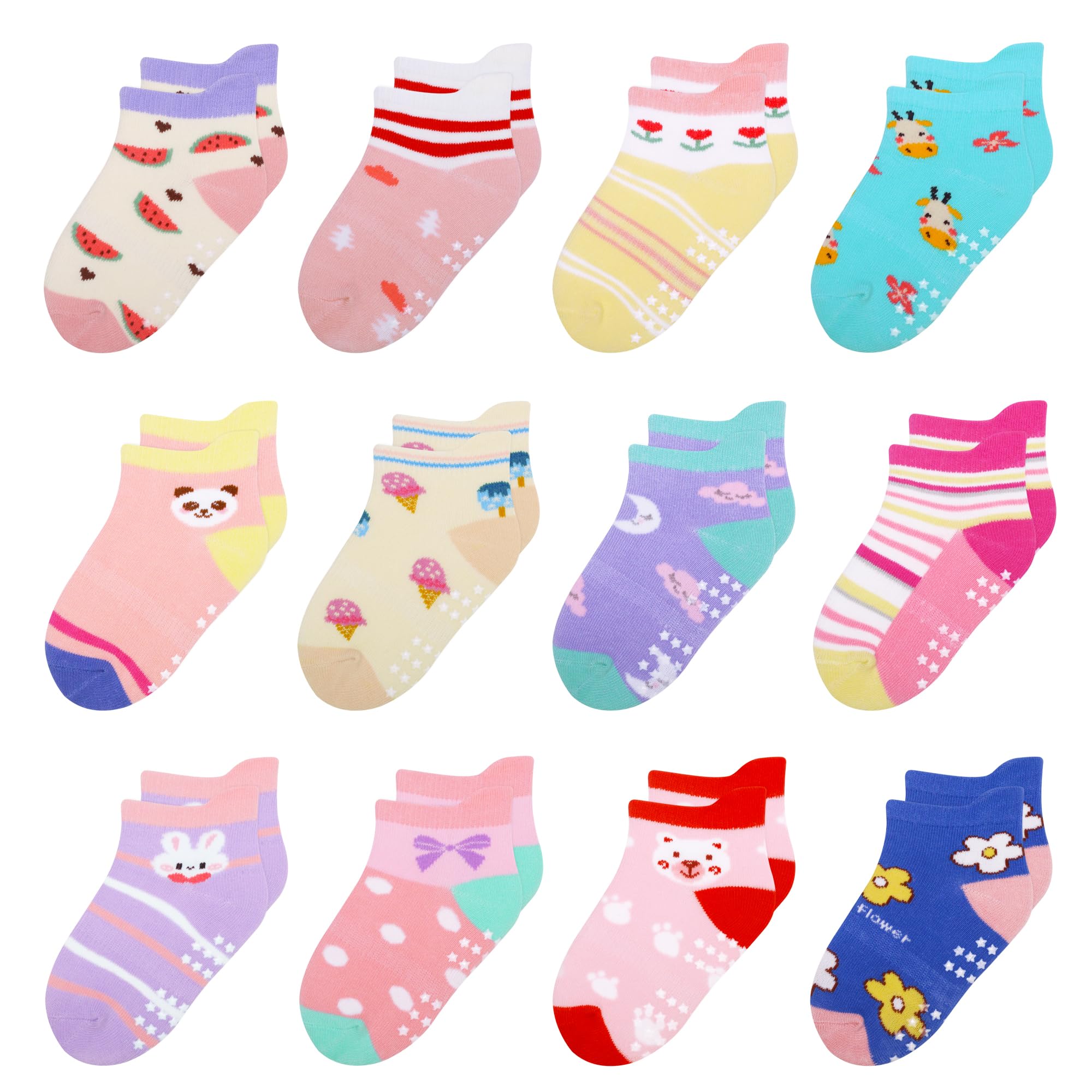 Photo 1 of HYzgb Toddler Girls Socks with Grippers 3T 4T 5T 12 Pairs Non Slip Ankle Socks for Toddler Kids Cotton Little Kids 3-4-5 Years Old All Seasons Wearing (Rabbit Style)