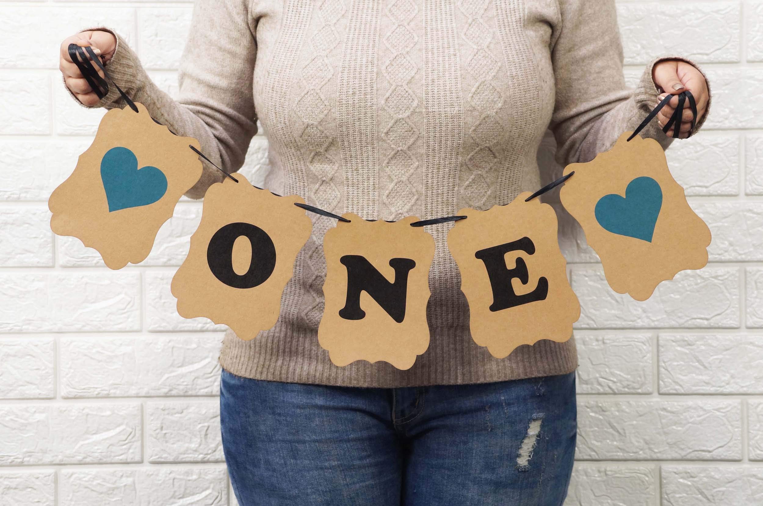 Inkdotpot Rustic Kraft Pre Strung Bunting Flags One Birthday Party Decorations Wall Decor Birthday Banner Sign Photo Prop