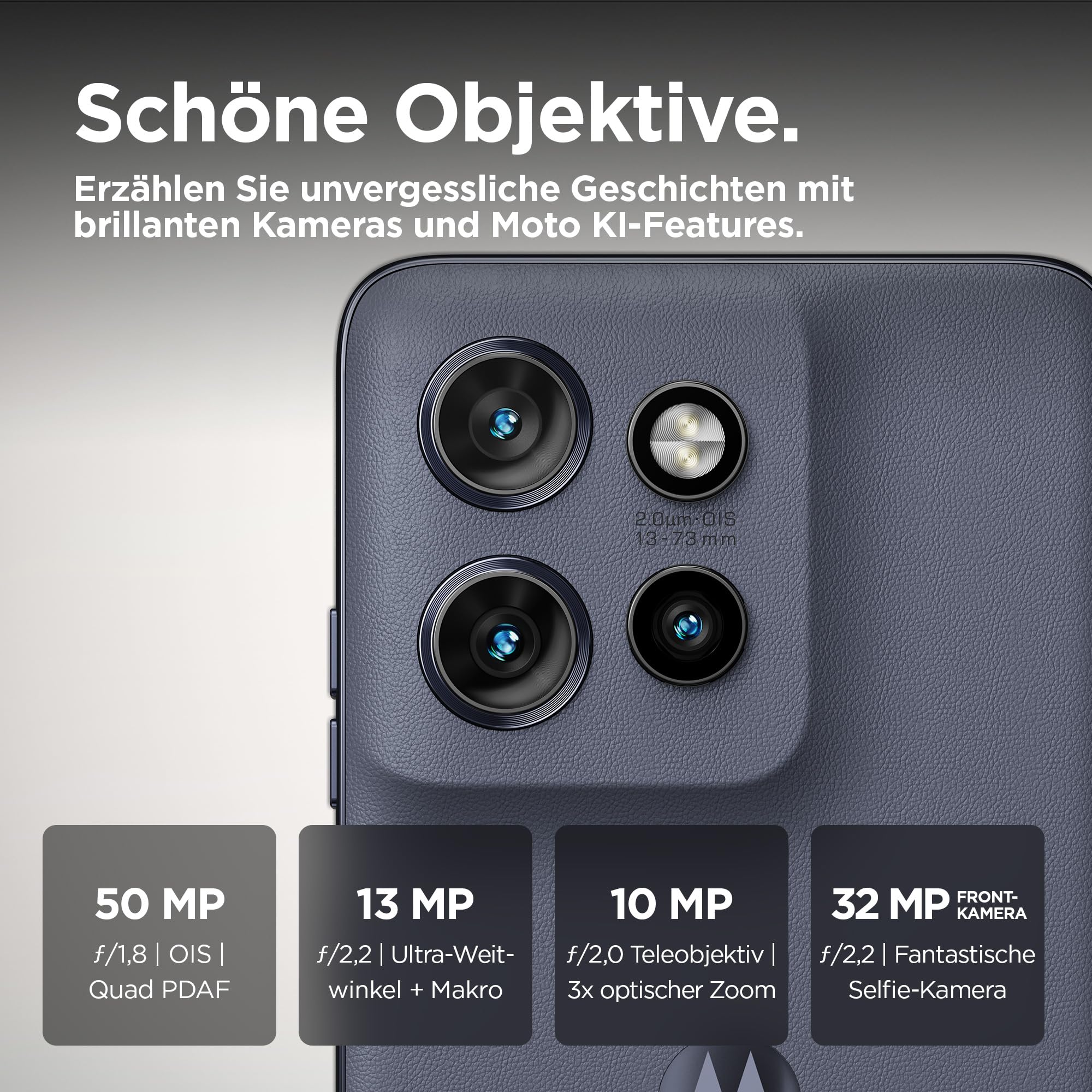 Motorola edge50 neo Smartphone (6,36"-Super-HD-Display, 50-MP-Kamera mit Moto-KI, 8/256 GB, 4310 mAh, Android 14) Pantone Grisaille (Veganes Kunstleder), inkl. Schutzcover 3