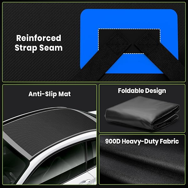 APTY 21 CUBIC FEET CAR ROOFTOP CARGO BAG CARRIER, SOFT ROOF TOP LUGGAGE BAG FOR ALL VECHICLES WITH/WITHOUT RACKS – WITH WATERPROOF ZIP, LUGGAGE LOCK, ANTI-SLIP MAT, STORAGE BAG, DOOR HOOKS, BLUE