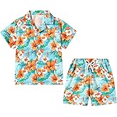 YUEMION Boys Hawaiian Outfit 2Pcs Set Summer Beach Button-Down Shirt Top + Shorts for Kids 2-10 Years