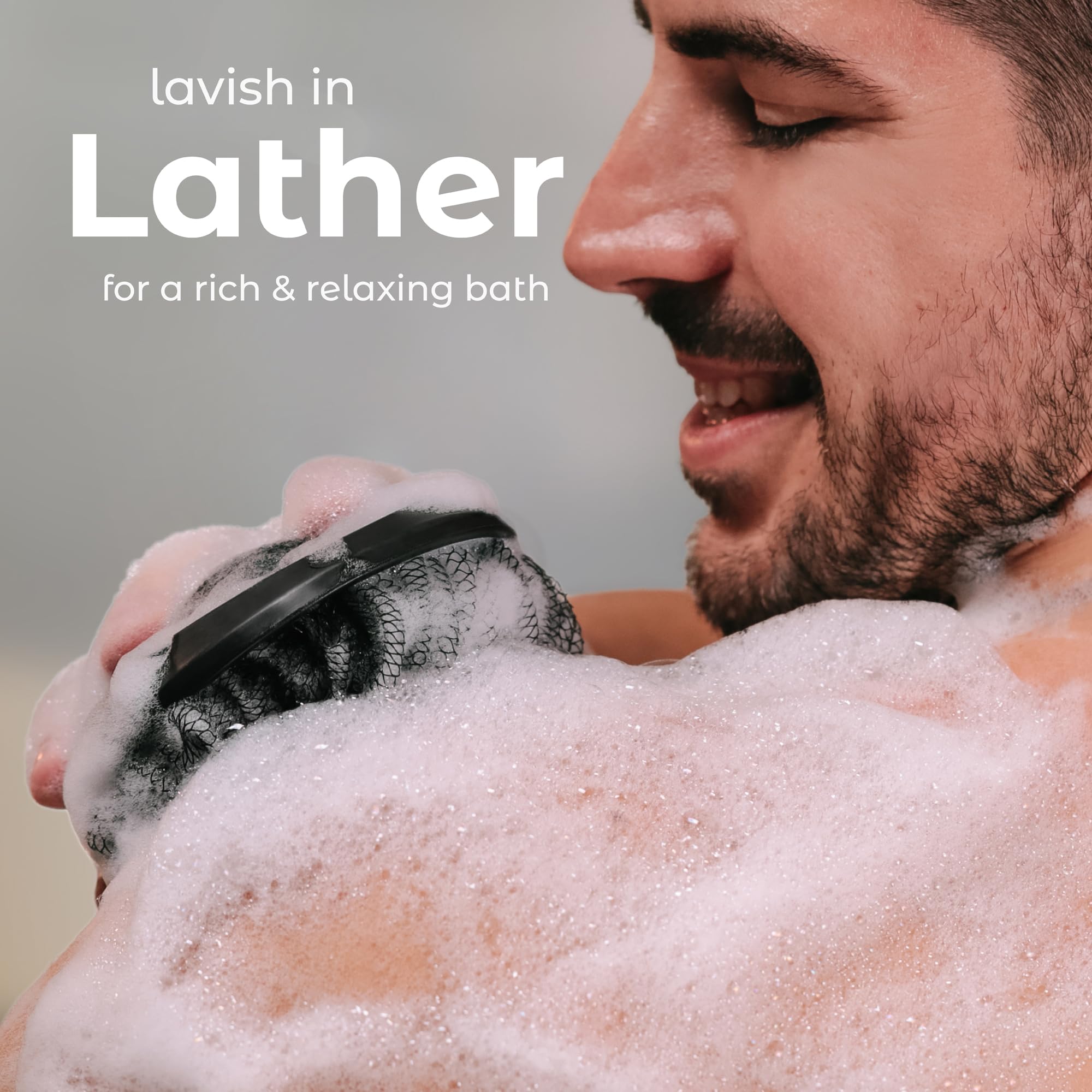 MainBasics Shower Tool Duo 2-1 Shower Loofah Sponge and Exfoliating Body Scrubber (2 Pack, Black)