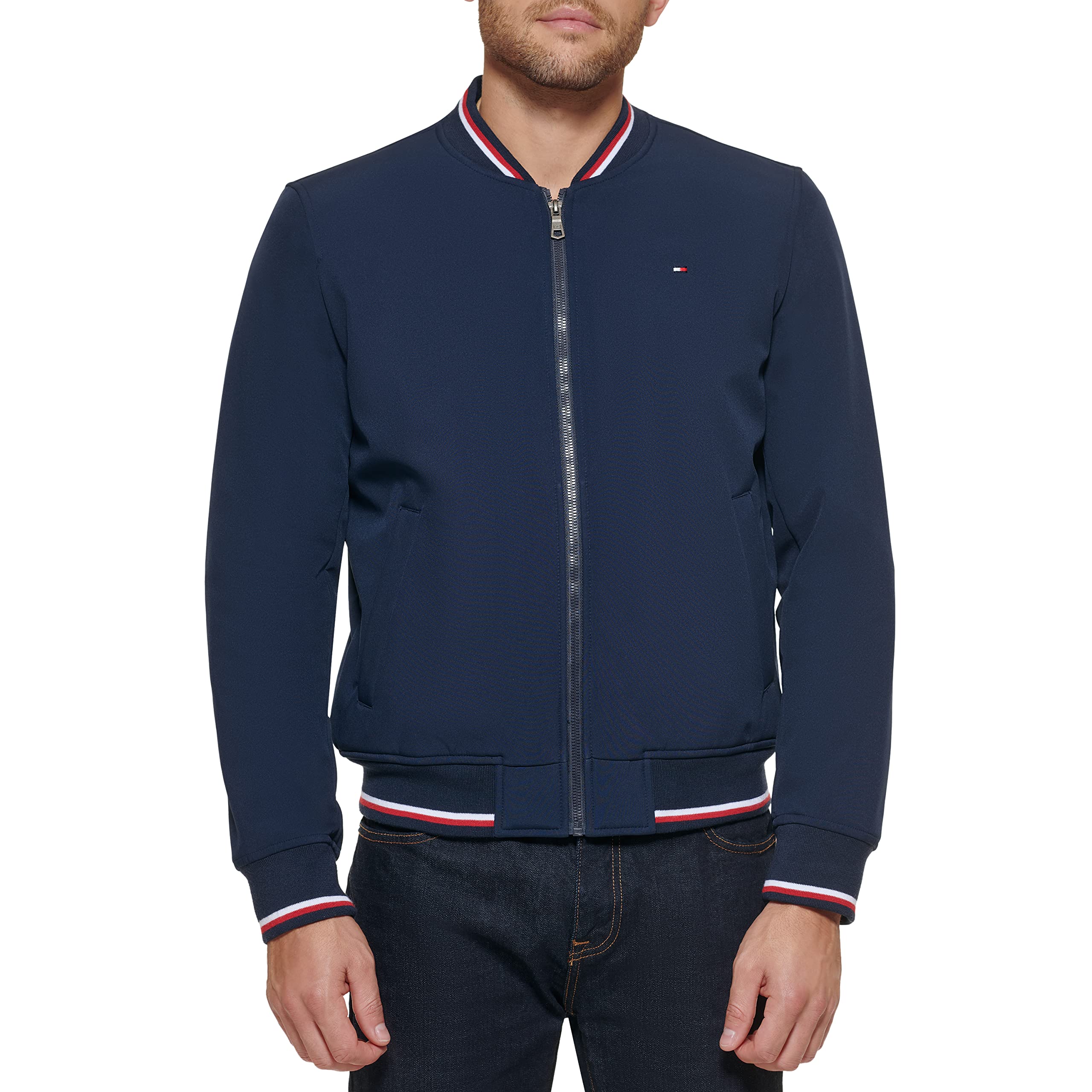 Tommy Hilfiger Men's Lightweight Varsity Rib Knit Bomber Jacket