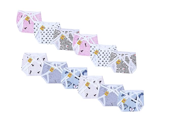 FARETO Baby Cotton Cloth Diapers, 0-9Months (Multicolour) - Set of 12