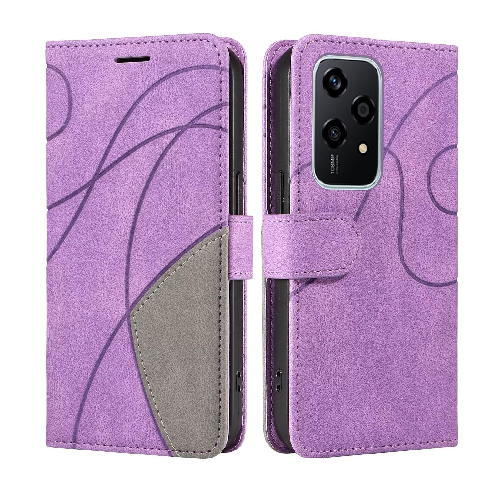 Lvnarery Honor 200 Lite 5G Case Protective Geometric Wallet Phone Case PU Leather Cover with Magnetic Closure Kickstand Bookstyle Folding Stand Silicone Bumper Card Holder Pouch Purple
