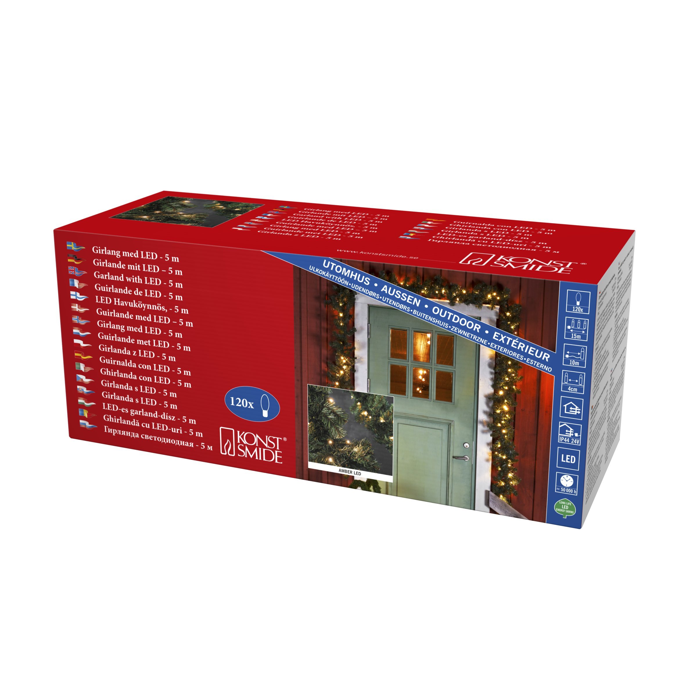 Konstsmide 2708-800 LED Spruce Garland/for Outdoor or Indoor Use (IP20) / 120 Amber White Diodes / 5m Garland/Green Cable, Warm White