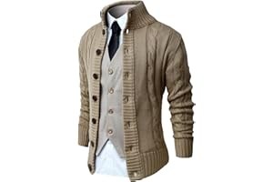 NITAGUT Mens Long Sleeve Stand Collar Cardigan Sweaters Button Down Cable Knitted Sweater