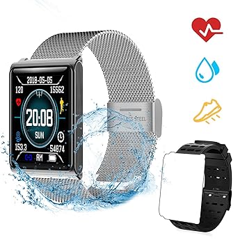 Fitness Armband Pulsmesser, Wasserdicht IP67 Fitness Tracker Farbbildschirm mit GPS Aktivitätstracker Pulsuhren Smartwatch Sc