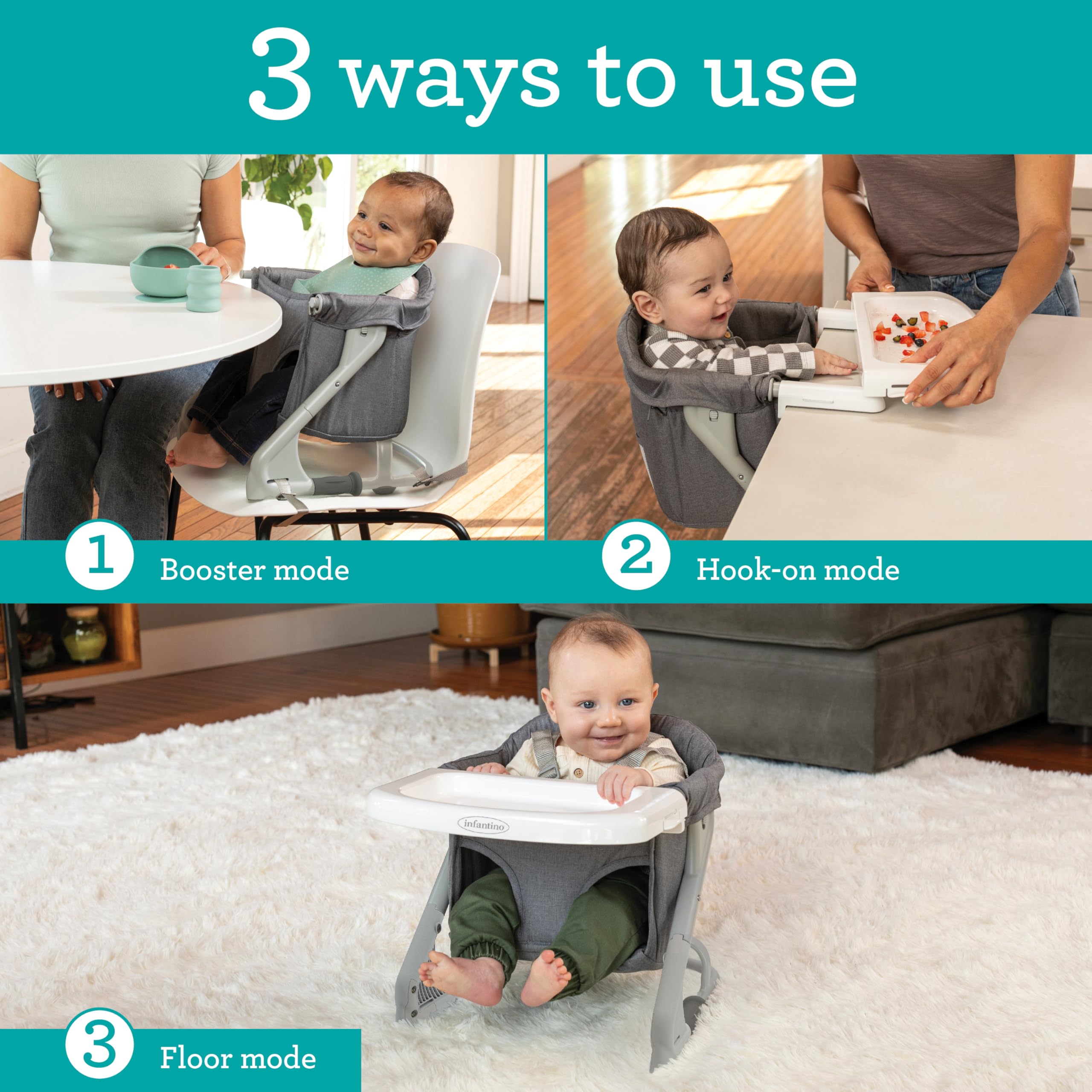 Infantino The Ultimate Travel Booster, Versatile and Travel-Friendly Booster, High Chair and Seat for On-The-Go Families, Gray