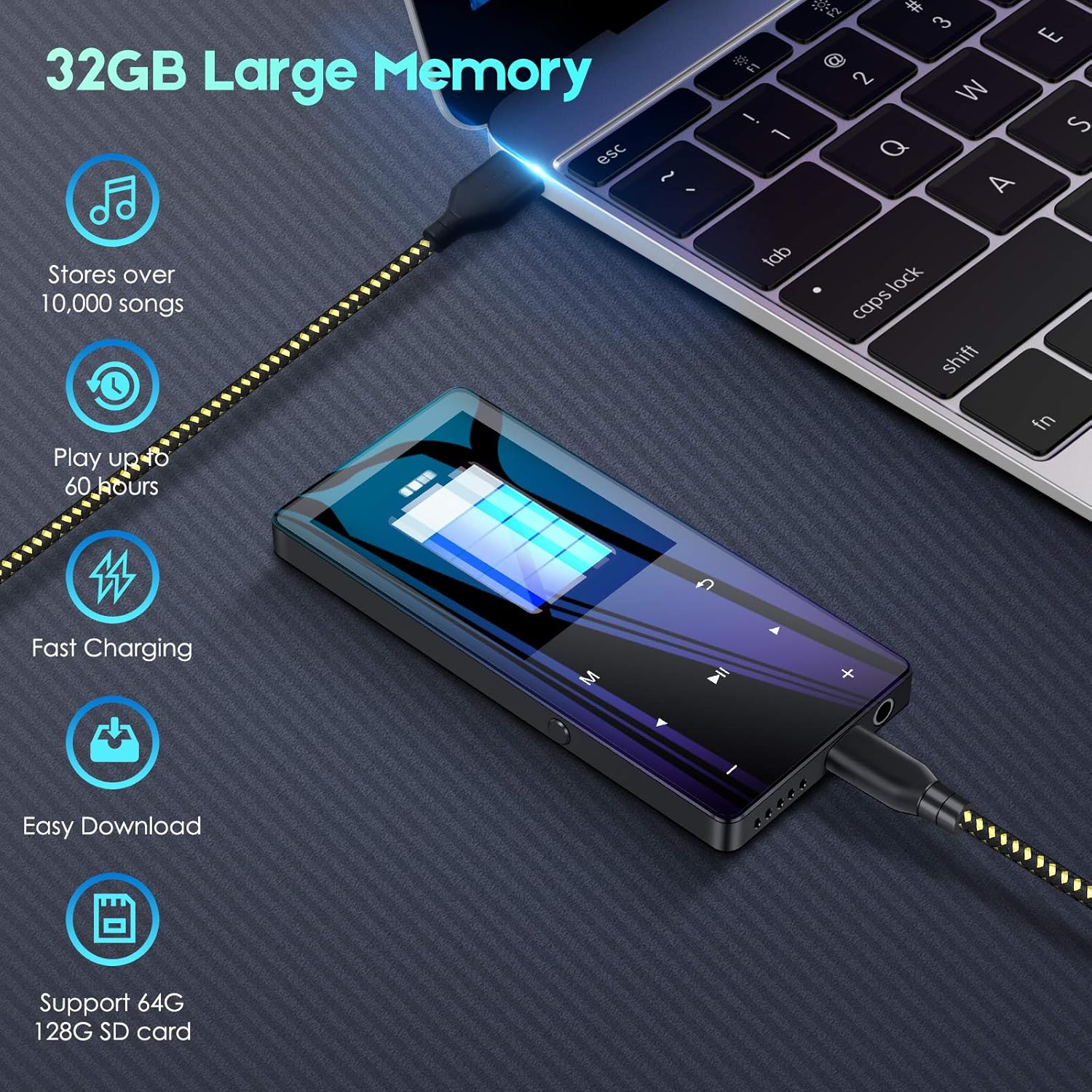 32GB Mp3 Player with Bluetooth 5.0 for Running - EVIDA Portable Music Player Touch Buttons HiFi Sound: Office Products