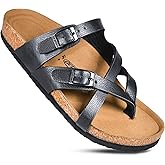 AEROTHOTIC Recovery Slides for Women Comfortable Memory Foam Cork Footbed Cute Faux Leather Adjustable Buckle Straps Walking Travel Outdoor women sandals