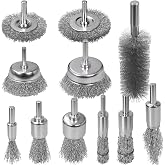 SBGGRL 11 Pcs Metal Carbon Steel Wire Wheel for Drill Set,Wool Brush Drill Attachment for Removing Paint and Rust with 1/4" Round Shank